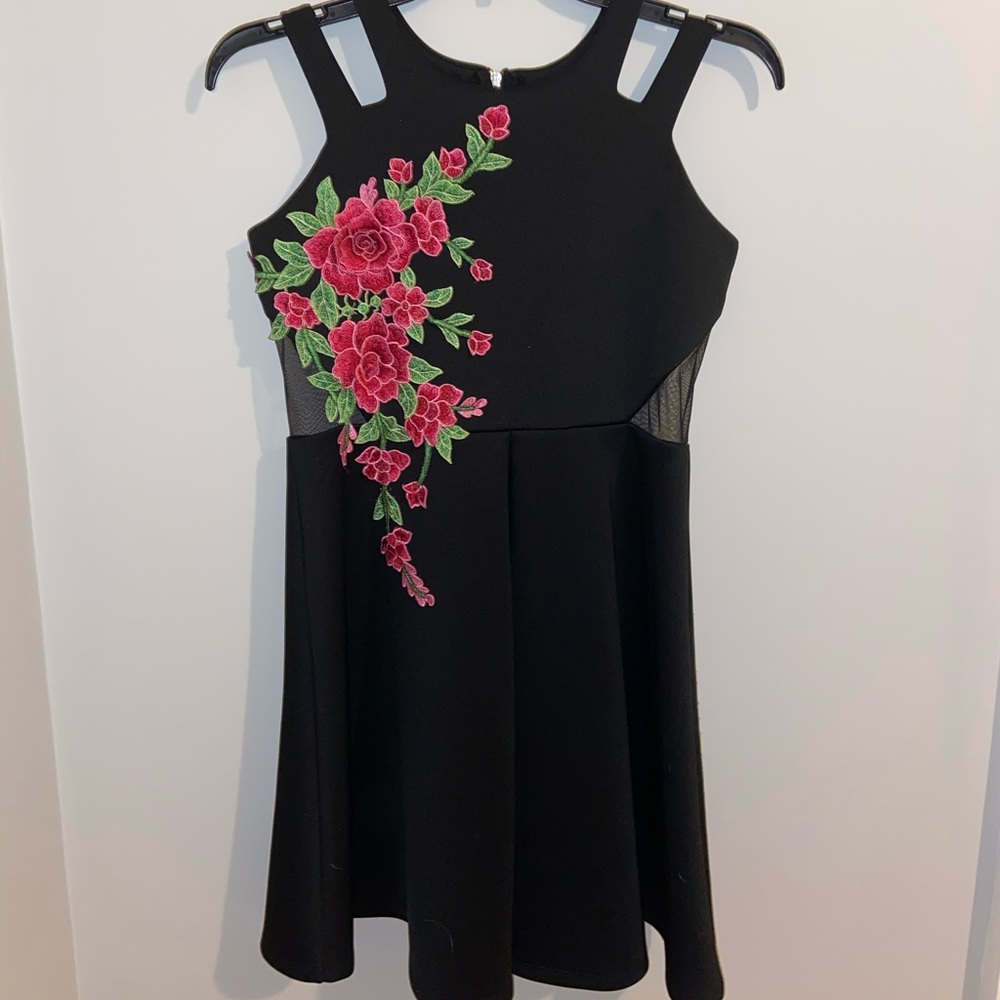 Black Floral Formal Kids Dress